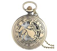 Pocket Watch Zodiac Pattern Pocket Watch Modern Necklace Chain Copper Retro Style Twelve Constellation Men's and Women's Clock Gift Gift Sagittarius