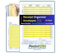 PocketCPA Organizer per ricevute e buste per spese (confezione da 12) - Conservare ricevute, registrare le spese e registra chilometraggio. Con un libro mastro delle spese aziendali + monitoraggio
