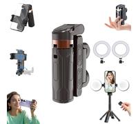 Pocketflex Mini Tripod,2025 New Selfie Stick Tripod with Remote,Razunoth Tripod Mini Jj02,One-Touch Push Button Switch with Detachable Remote Control,with Retractable&360° Adjustable (2 lights,Black)