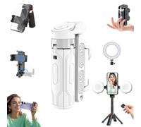 Pocketflex Mini Tripod,2025 New Selfie Stick Tripod with Remote,Razunoth Tripod Mini Jj02,One-Touch Push Button Switch with Detachable Remote Control,with Retractable&360° Adjustable (1 lights,White)