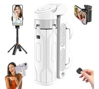 Pocketflex Mini Tripod, Razunoth Tripod Mini JJ02, Tripod JJ02 Pocketflex, 360° Rotation Selfie Stick Tripod with Remote, One-Touch Push Button Switch Phone Tripod Supports Up to 2kg (White-2 Lights)