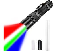 POCKETMAN Torce a LED 4 in 1, luce bianca, rossa, verde, blu, con 5 modalità di illuminazione, piccola torcia zoomabile con torcia ricaricabile impermeabile con paralume staccabile
