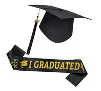 Pocoiau 2025 Graduate Bundle Regolabile Bachelors Cappello Sash Medaglioni Set Buon Tessuto Per Cerimonie di Inizio Cappello di Laurea Nero Con Fascia