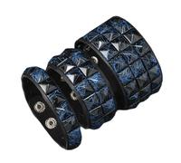 Pocoiau 3Pcs Lightweight Punk Leather Bracelets Dark Square Studs Design Stackable for Music Event Unisex Fashion Accessory Hand Jewelry