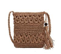 Pocoiau Borsa a tracolla in paglia intrecciata da spiaggia con borsa a tracolla cava all'uncinetto scava fuori borsa, Kh, One Size