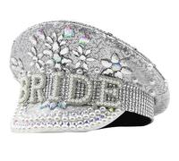 Pocoiau Cappello da sposa con perline a mano brillante capitano di cristallo perline pesanti perle capitano per addio al nubilato lettera da donna alla moda