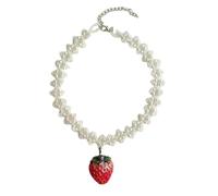 Pocoiau Collana con ciondolo a forma di fragola, alla moda, a doppio strato, con perle, semplice collana a catena per clavicola