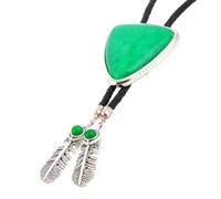 Pocoiau Men Women Bolotie Necktie Leather Rope Necklace Triangular Stone Feathered Pendant Jewelry Shirt Collar Chain Neckwear Leather Necktie