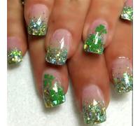 Pocoiau unghie finte, 24 Pz Festival Press On Nails Breve Piazza Unghie Finte Trifoglio Stick on Nails Francese Punta Acrilica Unghie