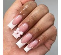Pocoiau unghie finte, 24 Pz Francese Tip Press On Nails Mediums Long Coffin False Nails 3D Bowknot Stick on Nails Manicures Forniture per Wome