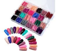 Pocoiau unghie finte, Premere sulle unghie lunghe bara, 24 colori pieni lunghi unghie finte, Acrilico False Tip, Solid Color Glossy False