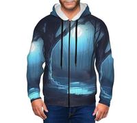 POCUK Alberi nella foresta notte giacca con cappuccio da uomo top tempo libero abbigliamento sportivo abbigliamento quotidiano corsa passeggiata viaggi, Nero , XXL