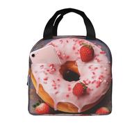 POCUK Borsa per il pranzo a forma di ciambella alla fragola, portatile, isolata, riutilizzabile, da picnic, borsa da lavoro