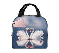 POCUK Borsa per il pranzo a forma di cuore di coppia di cigni di San Valentino borsa portatile isolata per conservare la freschezza borsa da picnic riutilizzabile borsa da lavoro