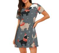 POCUK Camicia da notte estiva a maniche corte con cani di Natale, per la famiglia, per fare shopping, vacanze, casa