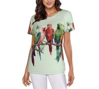 POCUK Colorful Parrots On Tree T-shirt da donna a maniche corte classica estiva girocollo top, Nero , M