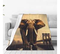POCUK Coperta in flanella ultra morbida con elefante su un ponte, multi dimensione, stile verticale, accogliente e calda, decorazione per la casa