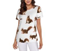 POCUK Cute Squirrels, maglietta da donna a maniche corte, vestibilità classica, estiva con scollo rotondo, Nero , XXL