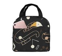 POCUK Elegante borsa per il pranzo con motivo note musicali, portatile, isolata, borsa da picnic, borsa da lavoro riutilizzabile