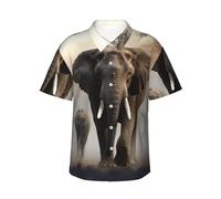 POCUK Elephant in The Fog - Camicia hawaiana a maniche corte da uomo, per l'estate, per l'uso quotidiano, per la spiaggia e, Nero , M
