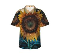 POCUK La più bella camicia hawaiana da uomo a maniche corte con girasole estate fresca da indossare tutti i giorni in spiaggia all'aperto, Nero , L