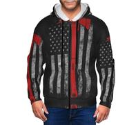 POCUK Pompiere Axe Red Line Flag Uomo Felpa con cappuccio Top Tempo libero Abbigliamento sportivo Abbigliamento quotidiano Corsa Passeggiata Viaggi, Nero , XXL