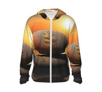 POCUK Sunrise Paesaggio Zen Stone Protezione Solare Felpa Con Cappuccio Manica Lunga Ice Silk Pesca Outdoor Uv Escursionismo Camicie, Nero , L