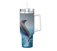 POCUK Tazza isolata riutilizzabile per bevande fredde e calde con delfino 3D, 1,18 l, con manico, per bevande fredde e calde