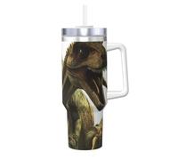 POCUK Tazza termica riutilizzabile con manico a tema dinosauri, 1184 ml, per bevande fredde e calde
