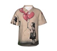 POCUK There is Always Hope and Girl with Balloons Camicia da uomo a maniche corte hawaiana estiva fresca da indossare tutti i giorni in spiaggia all'aperto, Nero , M