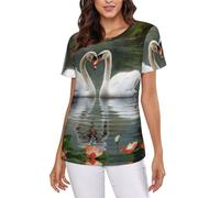 POCUK Two Swans - Maglietta estiva da donna, a maniche corte, vestibilità classica, con scollo rotondo, Nero , XXL