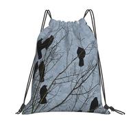 POCUK Zaino con coulisse con uccelli corvo nero zaino portatile semplice casual da viaggio borsa da scuola da spiaggia