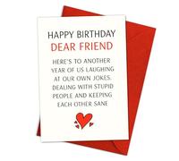 Podagree Divertente biglietto di compleanno per migliore amico - Dear Friend You're My Sanity Buddy, Laughing at Our Own Jokes and Dealing with Stupid People Together - Include busta - 20 x 13 cm