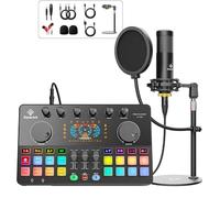 Podcast Equipment Bundle All-in-One con doppio microfono a condensatore XLR-3.5 con microfono Pop Filter Apparecchiature audio per streaming live/registrazione, giochi online per telefono/laptop/PC
