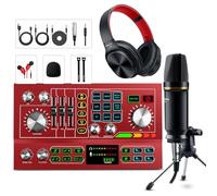 Podcast Equipment Bundle Interfaccia audio all-in-one Mixer DJ High-End Grade 48V Phantom Power Supply Microfono Sistema con ricaricabile, Rosso