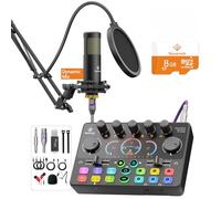 Podcast Equipment Bundle, mixer con microfono dinamico XLR, scheda TF, suono surround, adatto per streaming/TikTok/YouTube, compatibile con telefoni cellulari, PC, fotocamera RS2