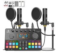Podcast Equipment Bundle per 2 con doppio XLR-3.5 microfoni a condensatore con microfono pop filtri audio apparecchiature audio per streaming live/registrazione, giochi online per telefono/laptop