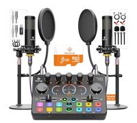 Podcast Equipment Bundle per 2, con microfono dinamico XLR, scheda TF, suono surround, adatto per live streaming/TikTok/YouTube, compatibile con iOS, Android, PC, fotocamera RS2
