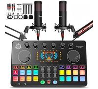 Podcast Equipment Bundle per 2, interfaccia audio mixer DJ con microfono a condensatore XLR da 48 V, RGB, cambio vocale, per streaming, registrazione podcast, Tiktok, PC, smartphone, COMANDER M100 3rd