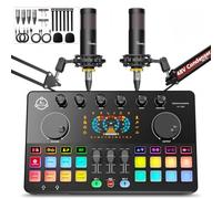 Podcast Equipment Bundle per 2, interfaccia audio mixer DJ con microfono a condensatore XLR da 48 V, RGB, cambio vocale, per streaming, registrazione podcast, Tiktok, PC, smartphone, COMANDER M100 3rd