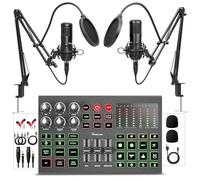 Podcast Equipment Bundle per 2, interfaccia audio mixer DJ con microfono podcast, cambio voce, 48 V per podcast, streaming, TikTok, Youtube, PC, smartphone