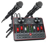 Podcast Equipment Bundle per 2 Mic Tiktok Video Content Creator Kit, Interfaccia audio DJ Mixer Scheda audio/scheda microfono a condensatore per studio smartphone/PC/Laptop Broadcast Recording