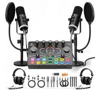Podcast Equipment Bundle per 2, microfono da gioco dinamico XLR/USB e mixer audio streaming con luci RGB, perfetto per podcast, registrazione, video vocale, PC
