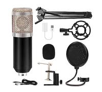 Podcast Kit, Microfono a condensatore con braccio a sospensione a forbice Microfono cardioide con scheda audio V8 for la registrazione del canto(HDS7105 V22)