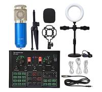 Podcast Kit, Microfono Ring Fill Light Kit microfono treppiede con scheda audio live Microfono a condensatore da studio professionale for karaoke wireless(Blue BM900 LED)