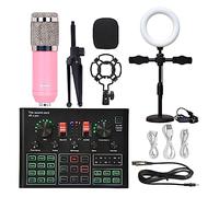 Podcast Kit, Microfono Ring Fill Light Kit microfono treppiede con scheda audio live Microfono a condensatore da studio professionale for karaoke wireless(Pink BM900 LED)