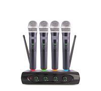Podcast Kit, Microfono wireless UHF a 4 canali microfonico portatile dinamico professionale 60 metri for il discorso della chiesa del partito di karaoke