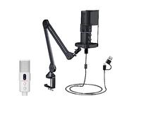 Podcast Kit, STA-U2A Kit microfono for computer USB a condensatore da studio con braccio a forbice regolabile Supporto antiurto for voce fuori campo(White)