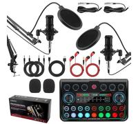 Podcast microfono bundle per 2, kit di podcasting per microfono streaming, kit audio DJ set con scheda audio P999max per streaming live, cantare, YouTube, gaming