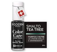 PODERM Smalto Cura per Unghie con Tea Tree - Nero | Swiss Lab - 8ML | Arricchito con Tea Tree, Silicio & Biotina | Purifica, Schiarisce & Nutre le Unghie Gialle | Creato da una Podologa